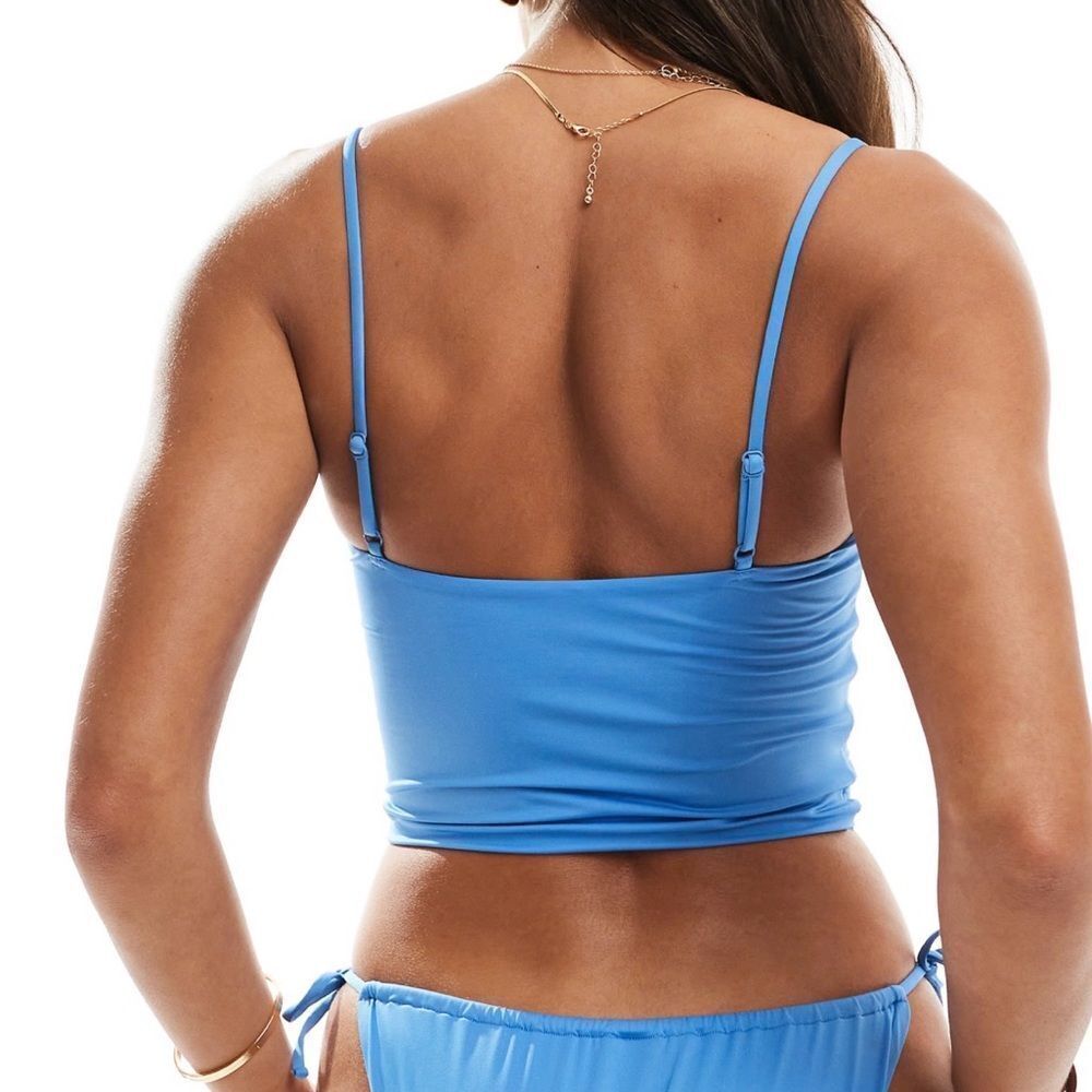 ASOS Design Long Line Tankini Bikini Top Blue Size 8 NWT - Picture 3 of 8